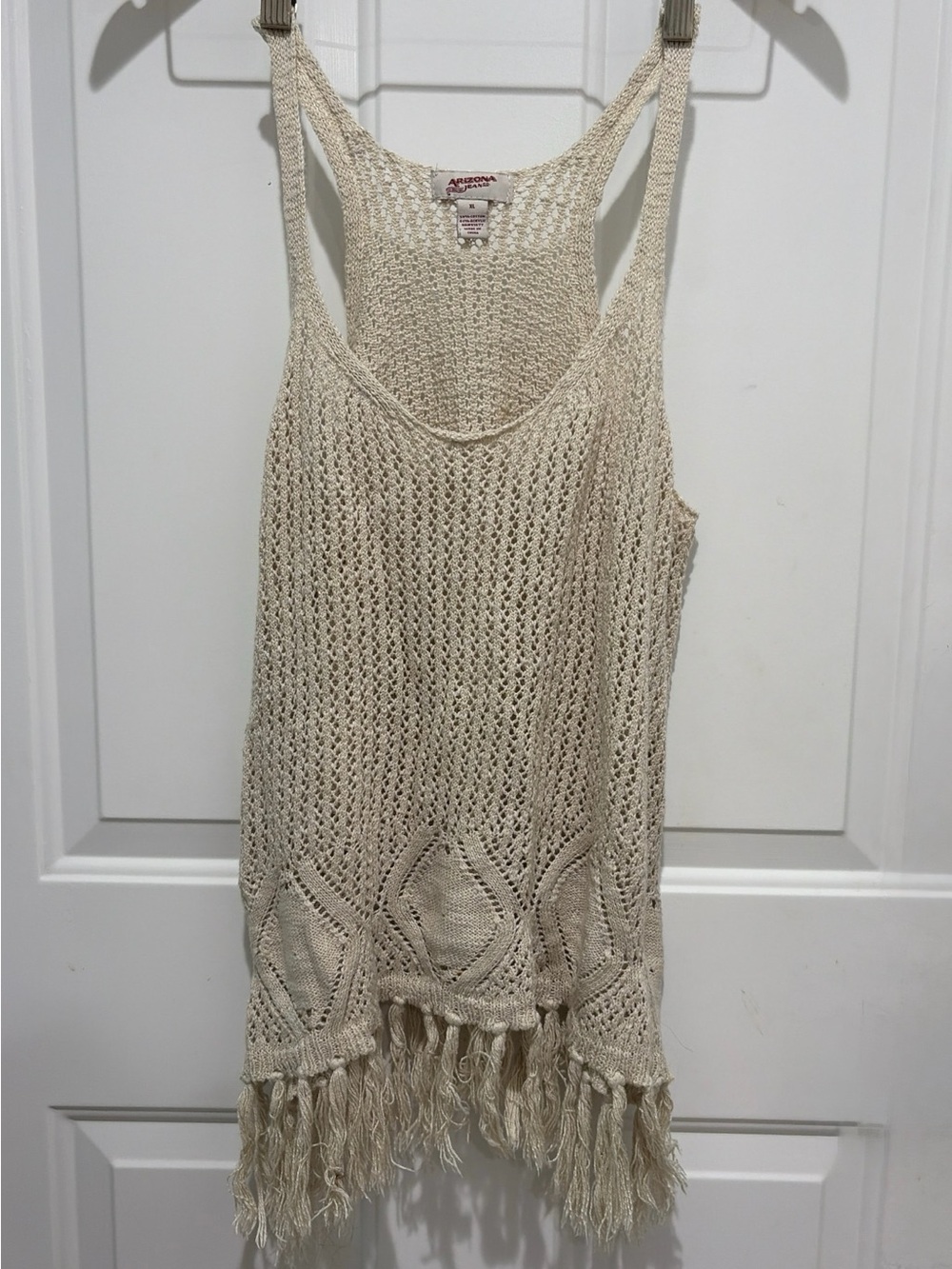 Arizona Jean Company Cream Crochet Fringe CottageCore Tank, L-XL